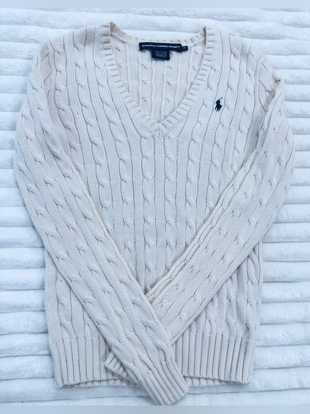 Ralph Lauren Sport Cable Knit V-Neck Sweater Cream XS - women’s